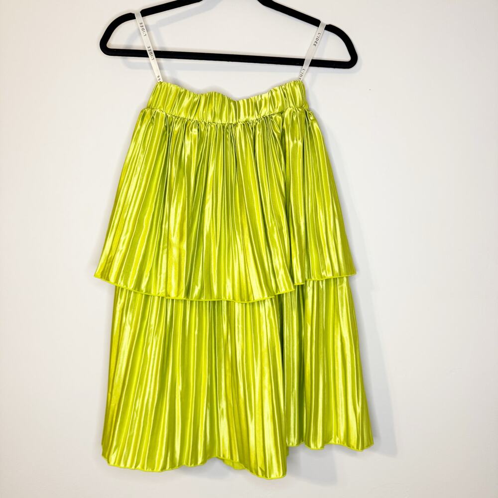 L'IDEE Pleated Reveries Green Strapless Tiered Ruffle Mini Dress 6 / Medium - Picture 7 of 7